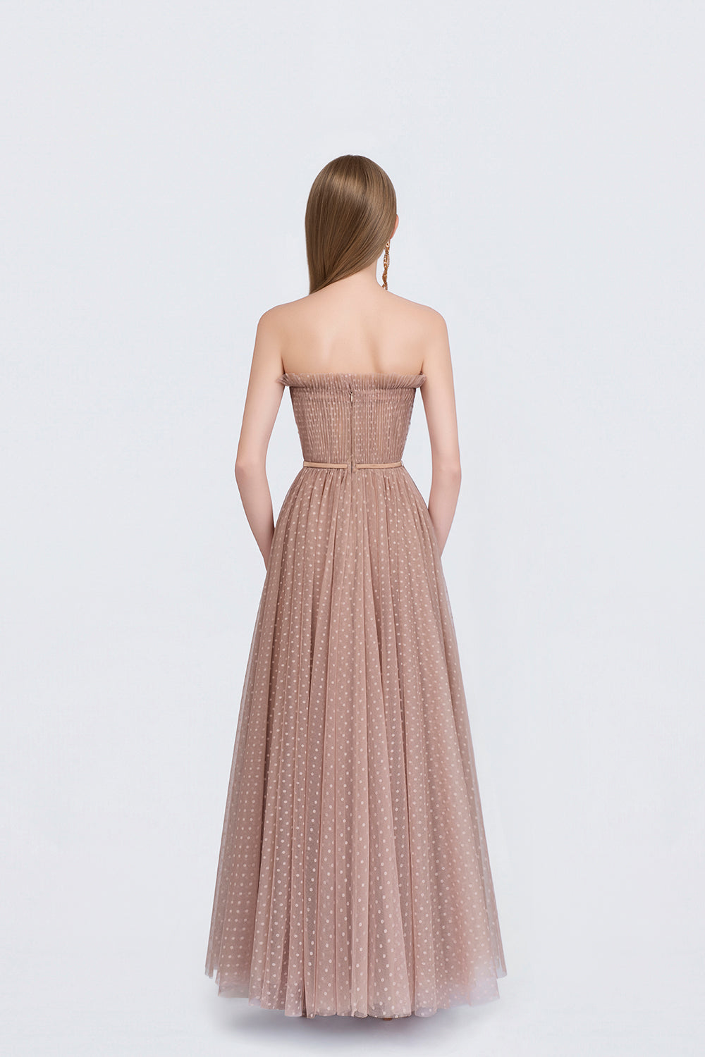 Doriss Dress - Back View Beige Mesh Dress by DeTHEIA