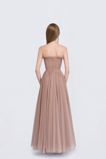 Doriss Dress - Back View Beige Mesh Dress by DeTHEIA