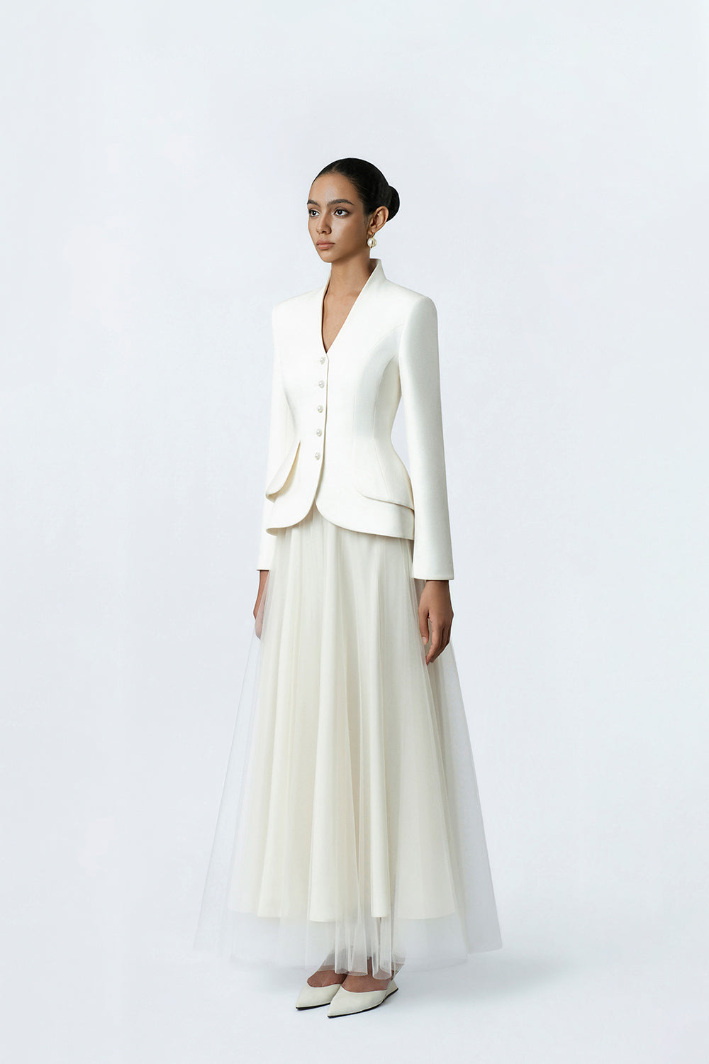 Elowen Skirt - Side View Cream Silk Skirt by DeTHEIA