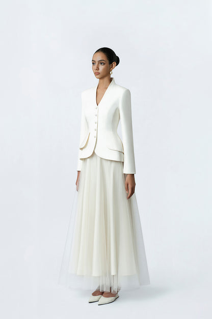 Elowen Skirt - Side View Cream Silk Skirt by DeTHEIA