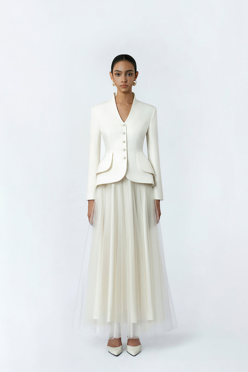 Elowen Skirt - Front View Cream Silk Skirt by DeTHEIA