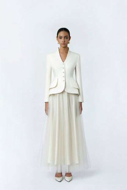 Elowen Skirt - Front View Cream Silk Skirt by DeTHEIA