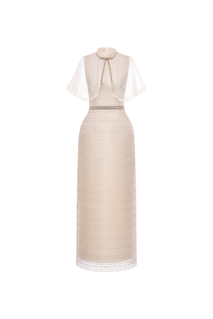 Finette Dress - Beige Silk Dress by DeTHEIA