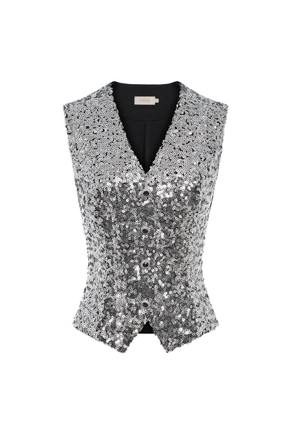 Finette Vest - Grey Sequin Top by DeTHEIA