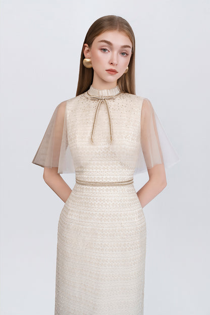 Finette Dress - Styled on Model Beige Dress by DeTHEIA