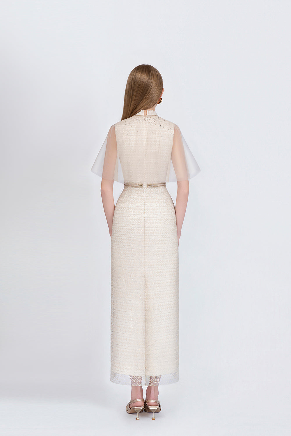 Finette Dress - Back View Beige Silk Dress by DeTHEIA