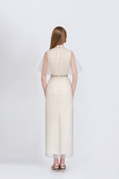 Finette Dress - Back View Beige Silk Dress by DeTHEIA