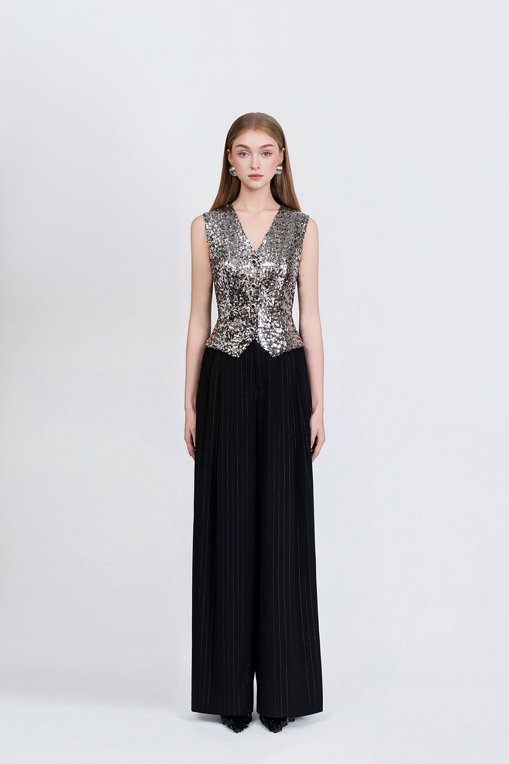 Finette Vest - Front View Grey Sequin Top by DeTHEIA