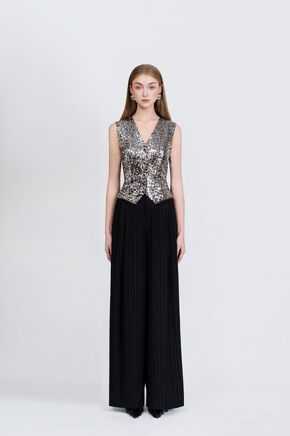 Finette Vest - Front View Grey Sequin Top by DeTHEIA