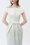 ivory pencil midi dress, DeTHEIA