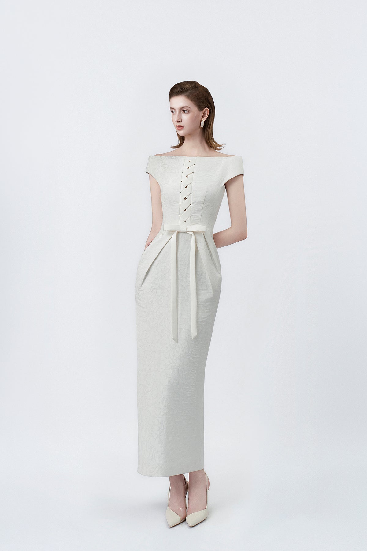 ivory pencil midi dress, DeTHEIA De Nona Cometa