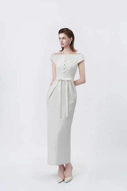 ivory pencil midi dress, DeTHEIA De Nona Cometa
