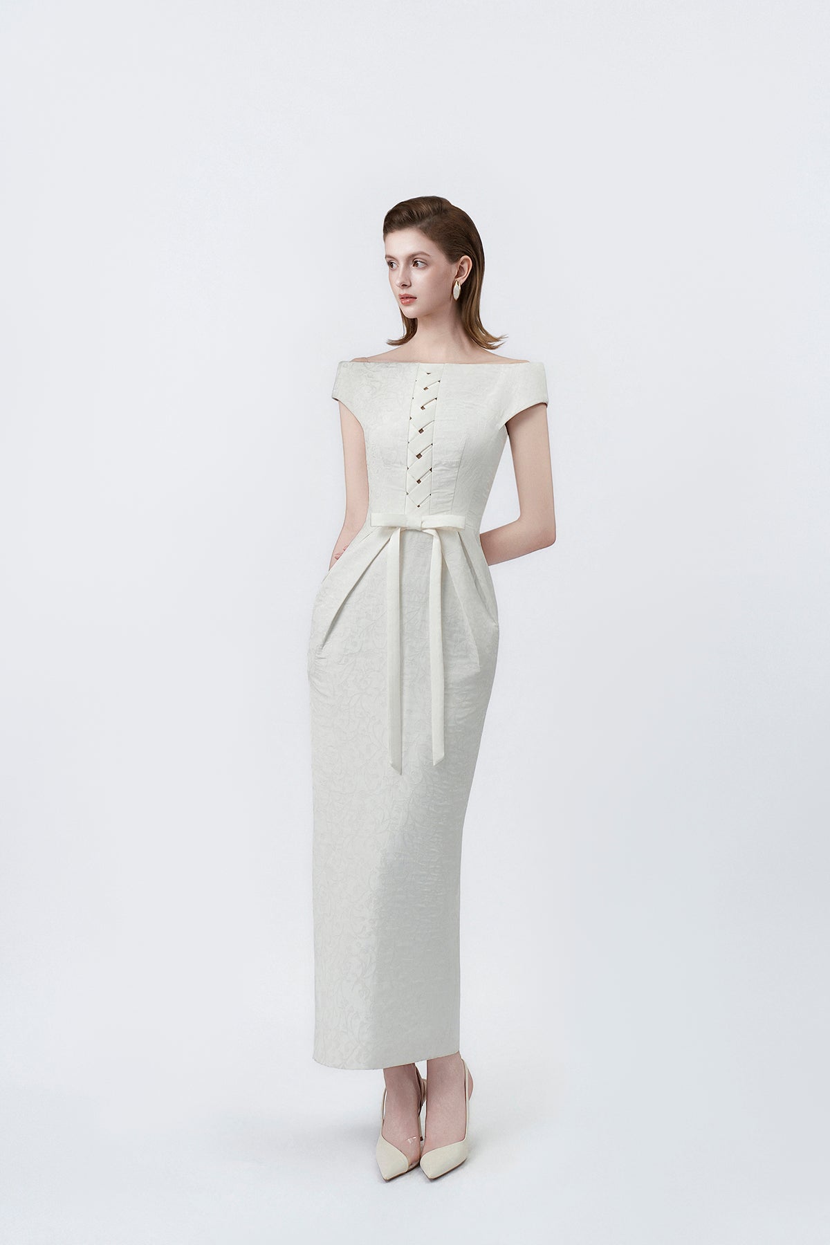 ivory pencil midi dress, DeTHEIA De Nona Cometa