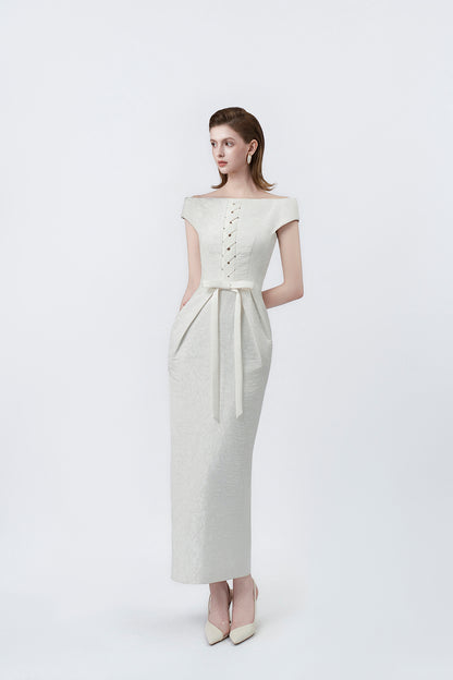 ivory pencil midi dress, DeTHEIA De Nona Cometa