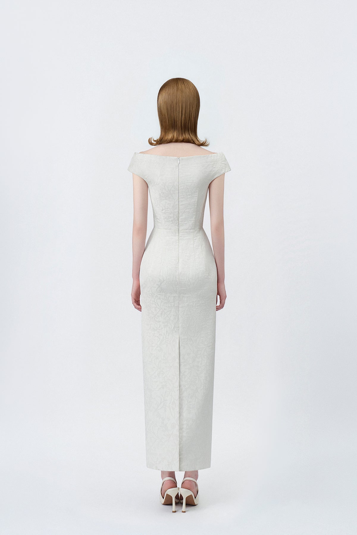 ivory pencil midi dress with back zip, DeTHEIA De Nona Cometa