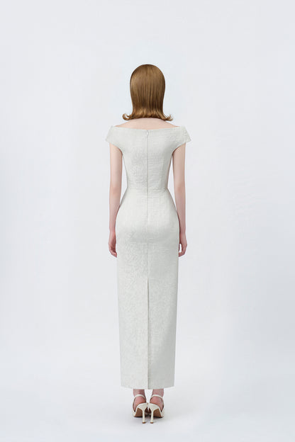 ivory pencil midi dress with back zip, DeTHEIA De Nona Cometa