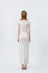 ivory pencil midi dress with back zip, DeTHEIA De Nona Cometa