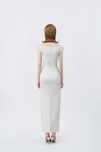 ivory pencil midi dress with back zip, DeTHEIA De Nona Cometa