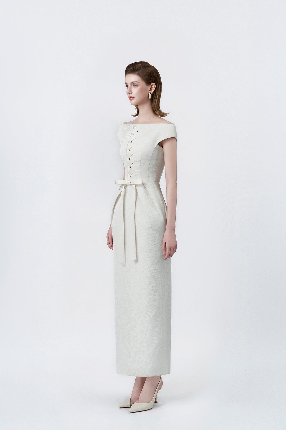 ivory tailored pencil midi dress, DeTHEIA