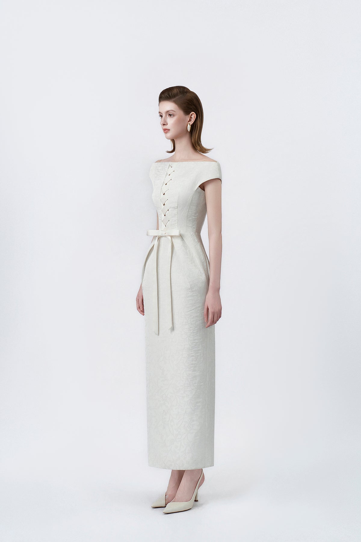ivory tailored pencil midi dress, DeTHEIA