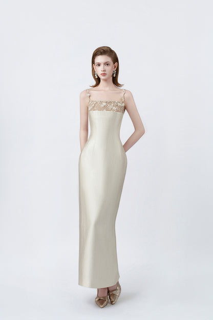 beige pencil midi dress, DeTHEIA De Nona Cometa
