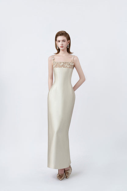 beige pencil midi dress, DeTHEIA De Nona Cometa
