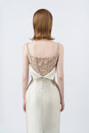 beige pencil midi dress with back zip, DeTHEIA De Nona Cometa
