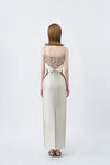 beige pencil midi dress with back zip, DeTHEIA De Nona Cometa