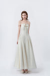 cream flared maxi dress, DeTHEIA