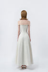 cream off-the-shoulder maxi dress with back zip, DeTHEIA