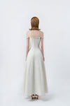 cream off-the-shoulder maxi dress with back zip, DeTHEIA