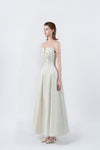 cream flared maxi dress, DeTHEIA