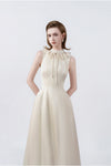 beige ruffle-collar midi dress, DeTHEIA De Nona Cometa