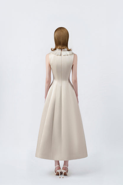 beige flared midi dress with back zip, DeTHEIA De Nona Cometa
