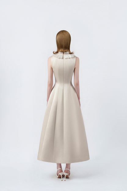 beige flared midi dress with back zip, DeTHEIA De Nona Cometa