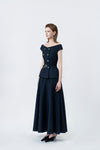 navy flared midi skirt, DeTHEIA