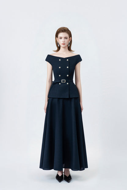 Klara Navy Peplum Top