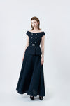 navy high-waisted midi skirt, DeTHEIA De Nona Cometa