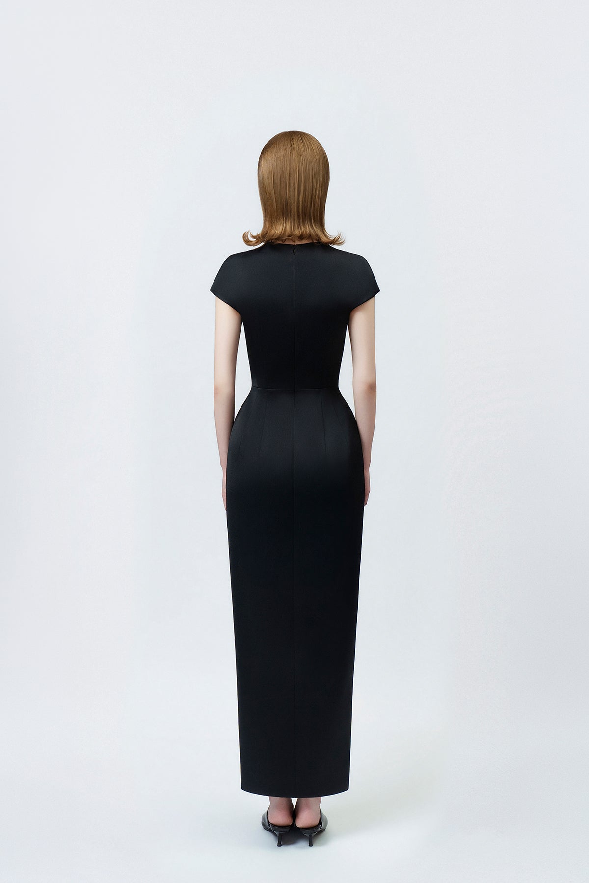 black pencil midi dress with back zip, DeTHEIA De Nona Cometa