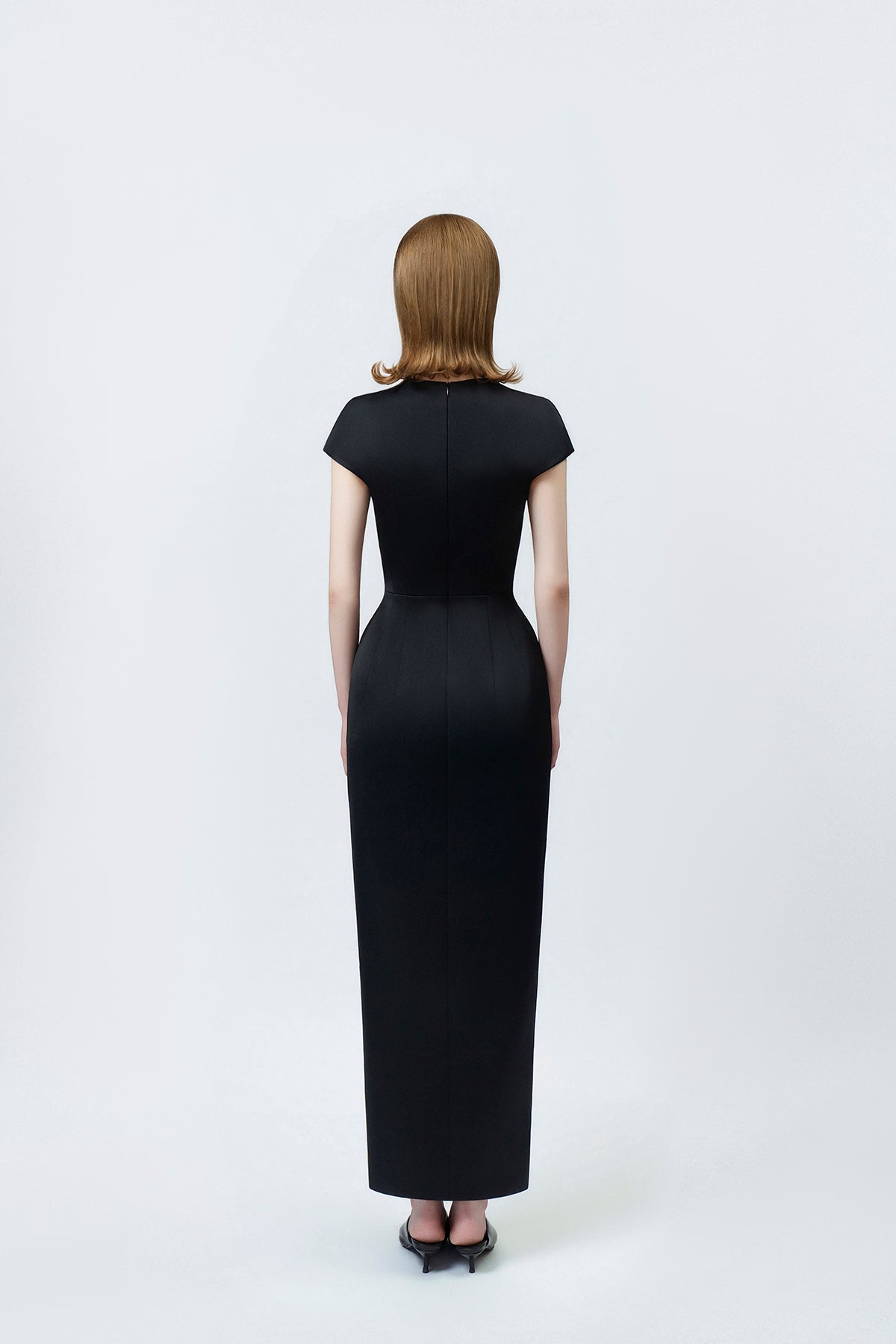 black pencil midi dress with back zip, DeTHEIA De Nona Cometa