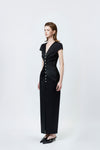black body-skimming pencil midi dress, DeTHEIA
