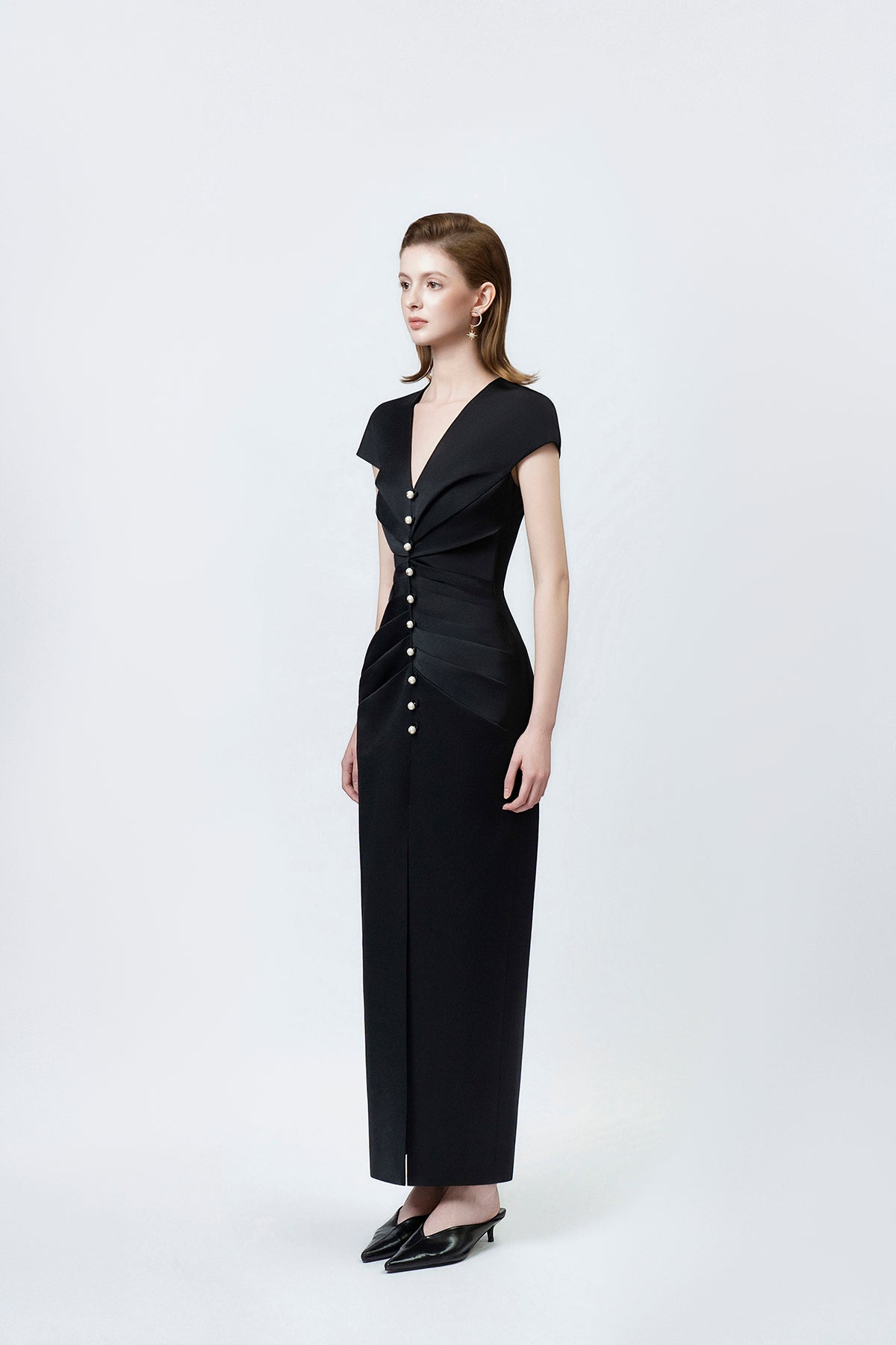 black body-skimming pencil midi dress, DeTHEIA