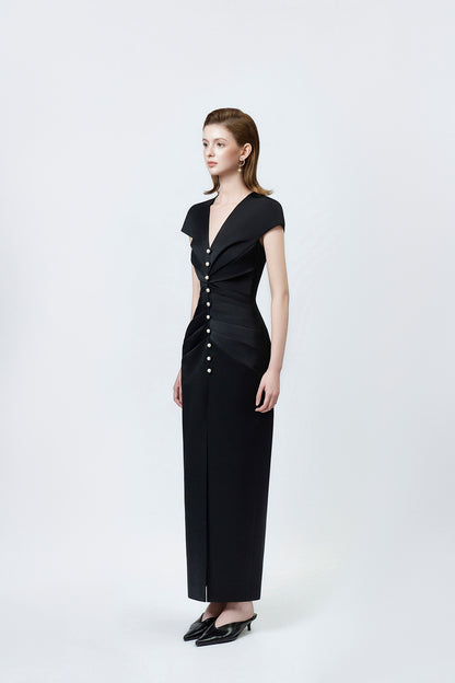 black body-skimming pencil midi dress, DeTHEIA