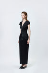 black body-skimming pencil midi dress, DeTHEIA
