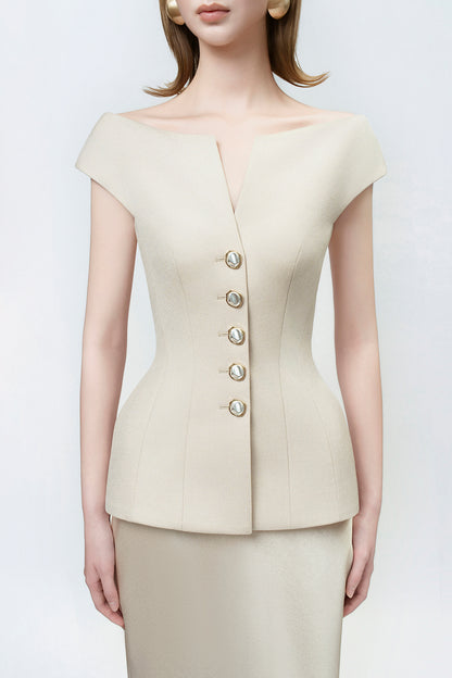 Lumina Beige Peplum Top