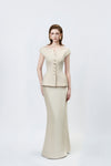 gold high-waisted trumpet skirt, DeTHEIA De Nona Cometa