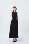 black embellished A-line midi dress, DeTHEIA De Nona Cometa