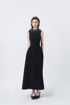 black embellished A-line midi dress, DeTHEIA De Nona Cometa