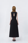 black A-line midi dress with back zip, DeTHEIA De Nona Cometa