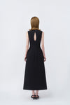 black A-line midi dress with back zip, DeTHEIA De Nona Cometa
